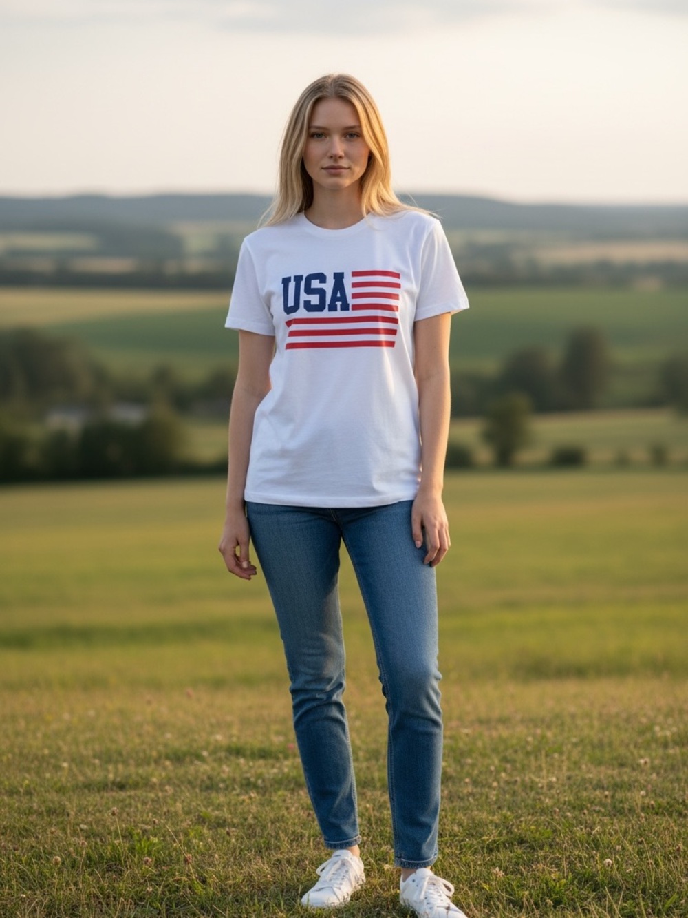 SHEIN White Short-Sleeve Tee with USA Graphic